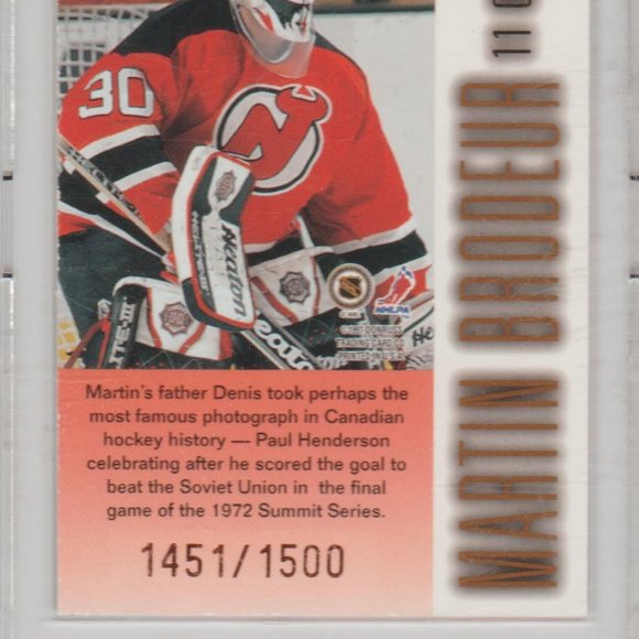1996-97 Leaf Limited - Stubble #11 Martin Brodeur SN1500 New Jersey Devils #1451 - Picture 3 of 3